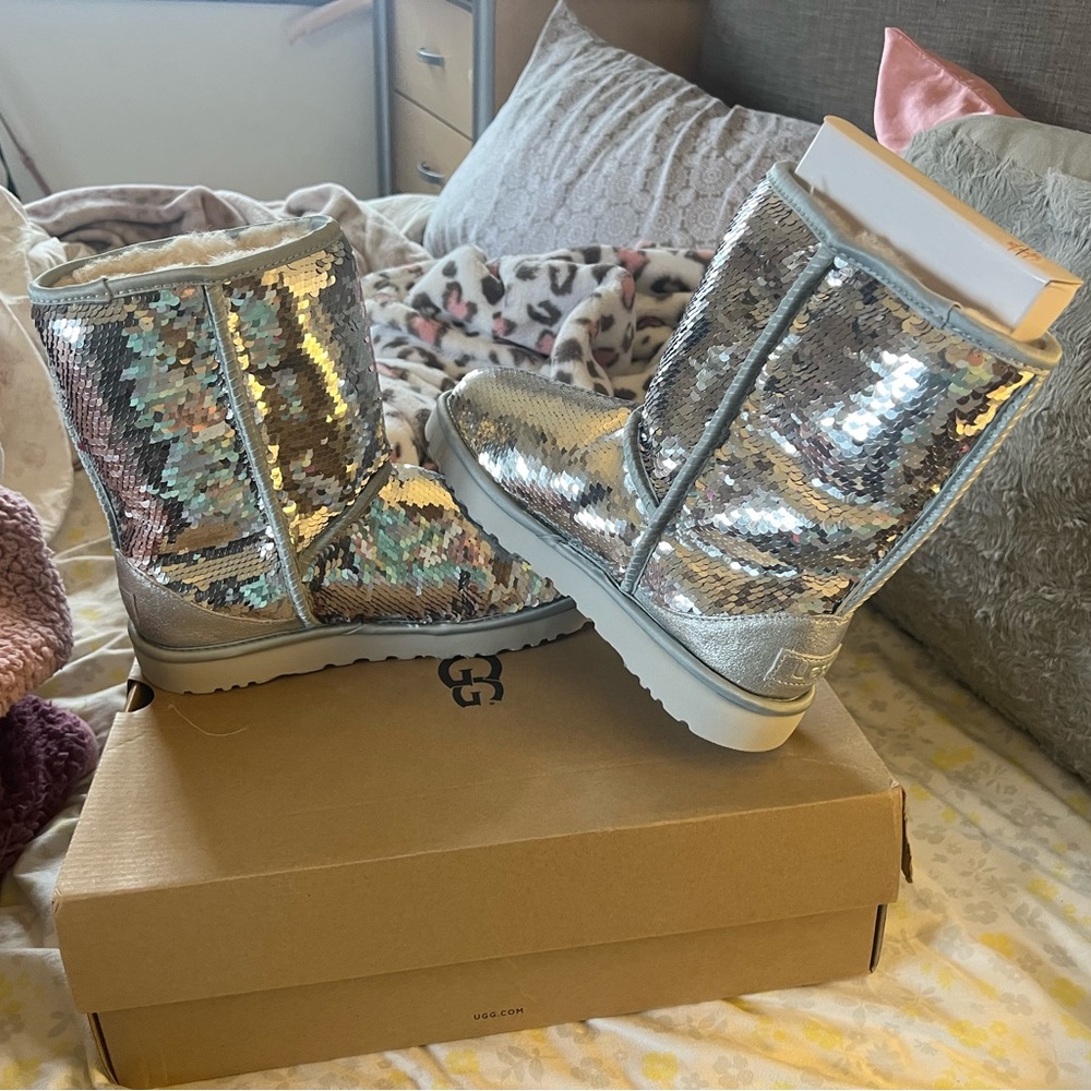 AUTHENTIC silver sequin UGGS